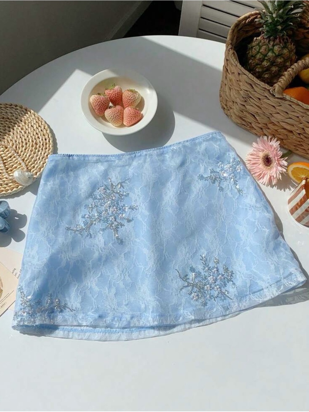 Comfortcana Faux Pearl Beaded Mini Skirt